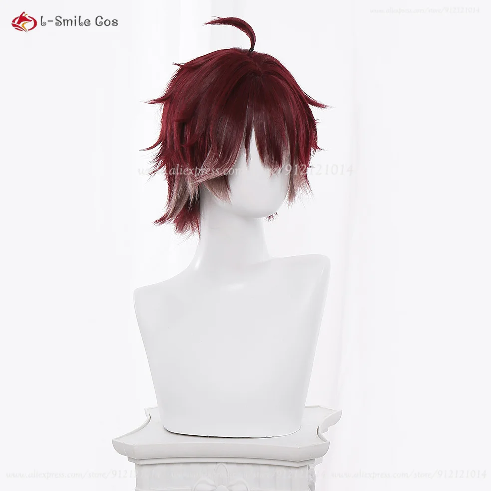 Anime Sakamaki Ayato Cosplay Perucas, Perucas curtas de gradiente tinto vinho, Resistente ao calor, Cabelo sintético, Perucas Unisex de RPG, 28cm