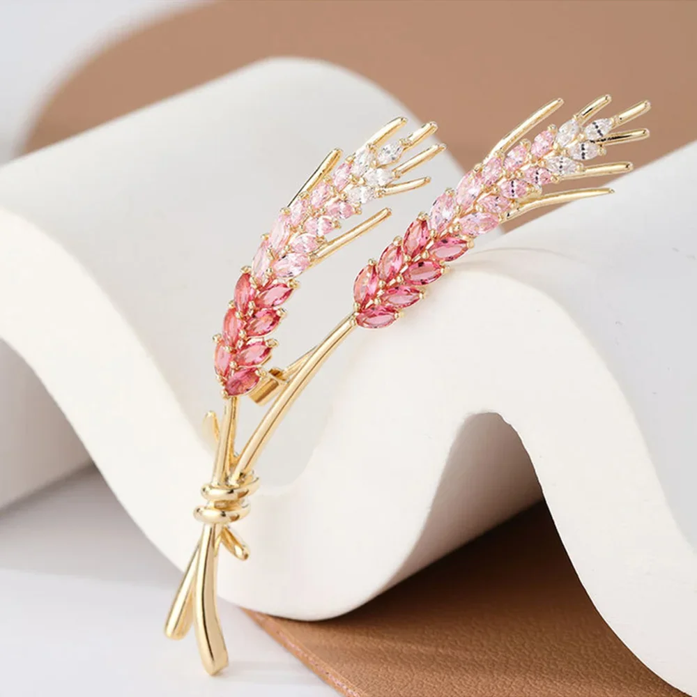 Simple Rhinestone Wheat Ear Brooch Collar Pins for Suit Shining Women Men's Party Banquet Brooches Jewelry Accessories