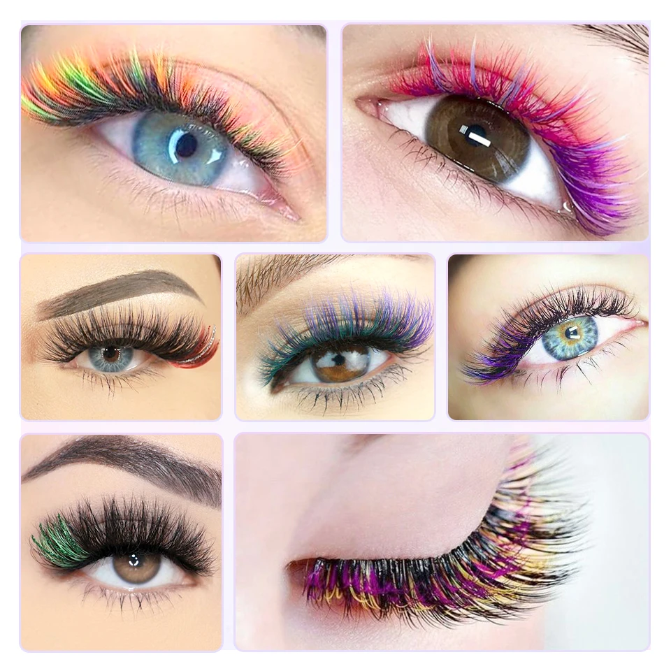 Rainbow Individual Color Eyelash Extensions Supplies Russian Volume Festival Pink Red Blue Purple White Colorful Mix Ombre Lash