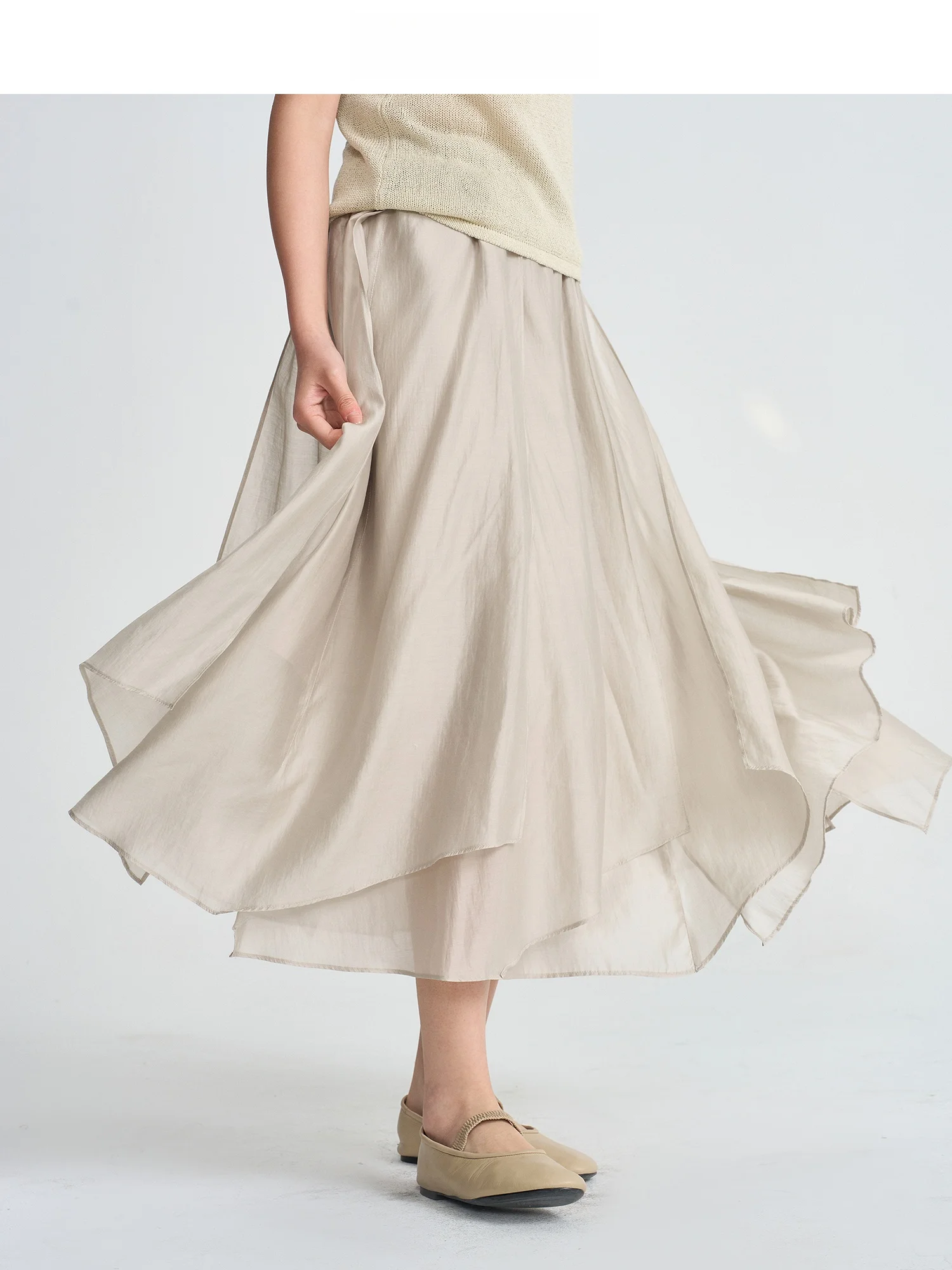 

Юбка миди JINNAN с асимметричным подолом, имитирующая шелк, с высокой талией, сборками и кружевной отделкой, из вискозно-полиэстеровой смеси, женская