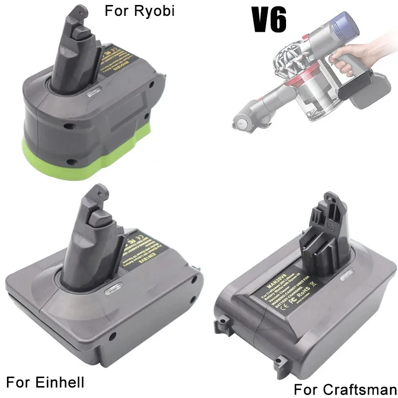 

For Ryobi for Einhell for Craftsman 18V Lithium Battery Convert To for Dyson V6V7V8 Series Vacuum Cleaner​​​​​​​ Battery Adapter