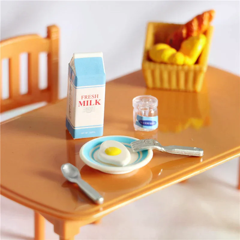 6Pcs Dollhouse Miniature eggs and milk Toys Doll Food Kitchen Accessories