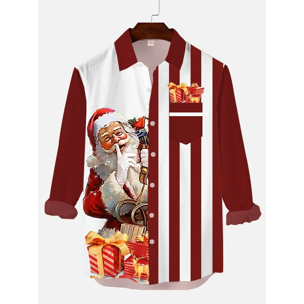 

Christmas Men's Santa Claus 3D Prints Long Sleeve Shirt Daily Casual Christmas Theme Autumn Lapel Button up Holiday Party Shirt