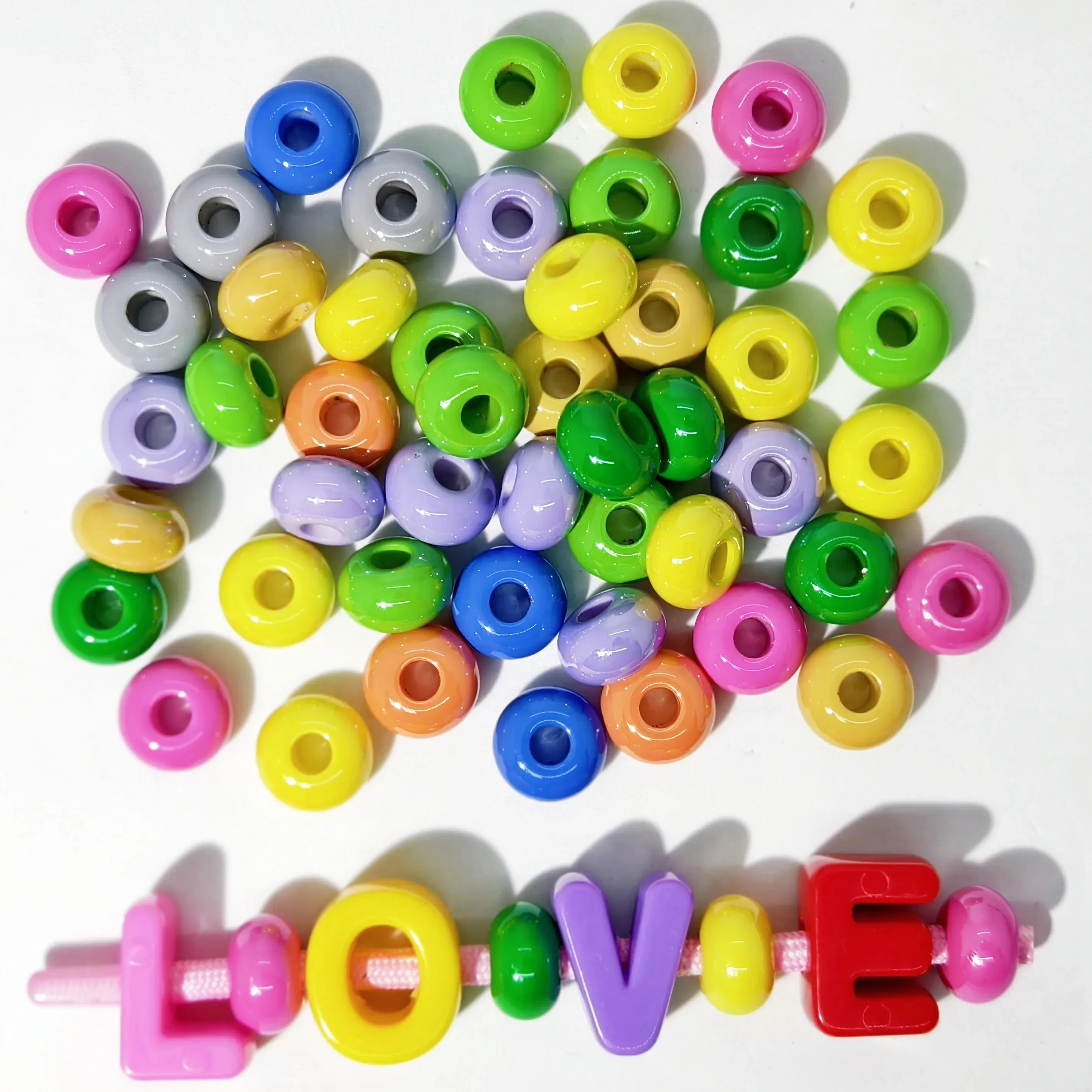 

100pcs/bag UV shiny acrylic spacer beads pony beads for Craft jewelry making bracelet necklace phone chain keychain