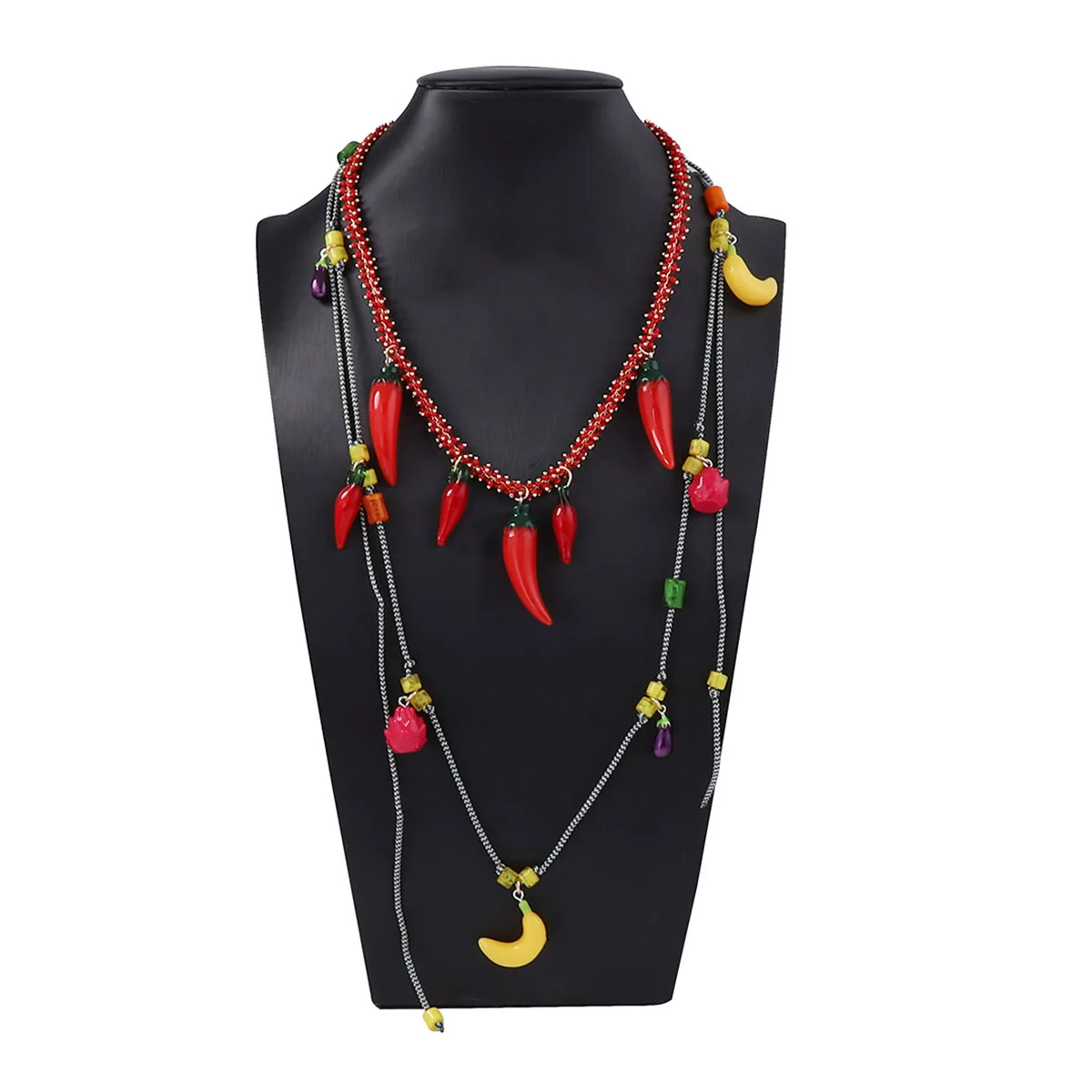 

ZAA 2025 NEW Red Chain Chili Pendant Double-layer Necklace