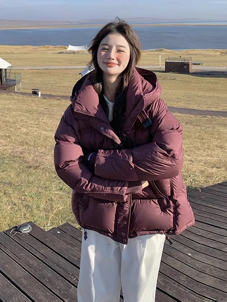 

Ankgora Thickened Hooded Women's Cotton Jacket Winter New Style Fashionable Ladies Coat Simple Style Long Sleeve Zipper Closure