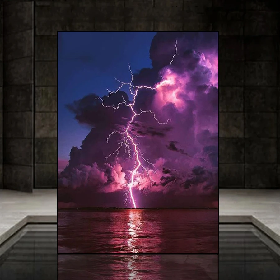 5d diy diamond painting Lightning, thunder, pink lightning mosaic diamond crystal painting full square round diamond art decor