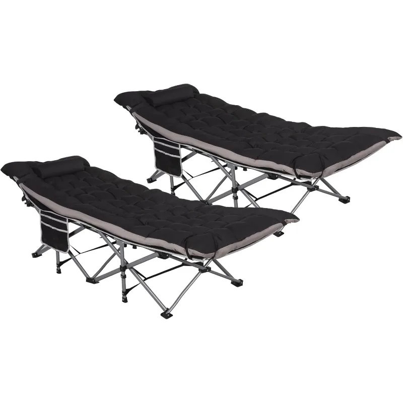 

2 Pack Wide Folding Camping Cots with Pillow & Extra Thick 3 Inch Matress, Cots for Sleeping 900 LBS, Camping Bed (Black)