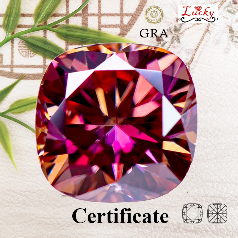 

Moissanite Square Cushion Shape VVS1 Watermelon Red Color Charms Beads for DIY Jewelry Making Bracelet Ring with GRA Certificate