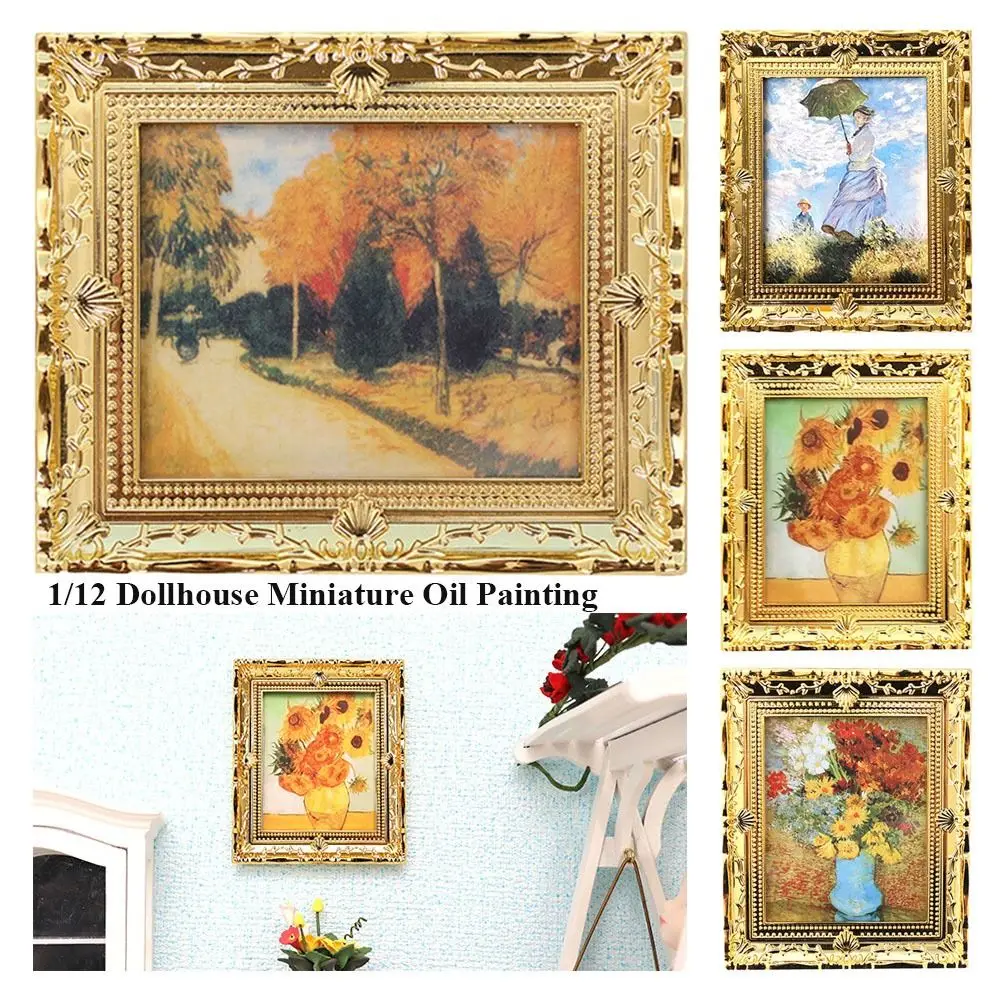 1/12 Dollhouse Miniature Oil Painting Accessories Dolls Resin Photo Frame Simulation Furniture Model Toy For Doll House Decor