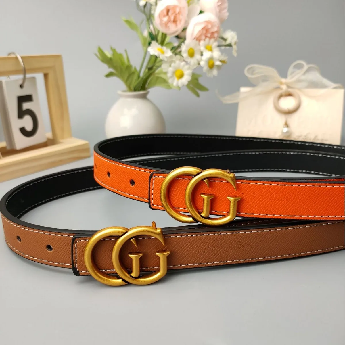 Palm Print Reversible Leather Belt, Women's Premium Waist Belt, Genuine Leather Fashion Versatile Black Decorative Trouser Belt