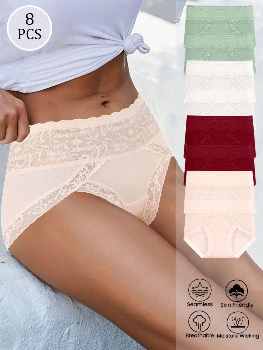 8 قطعة/المجموعة المرأة سراويل داخلية نسائية من الدانتيل منتصف الخصر الأزهار سراويل داخلية نسائية من الدانتيل المألوف تنفس سراويل داخلية نسائية من الدانتيل المرأة سراويل لينة #1