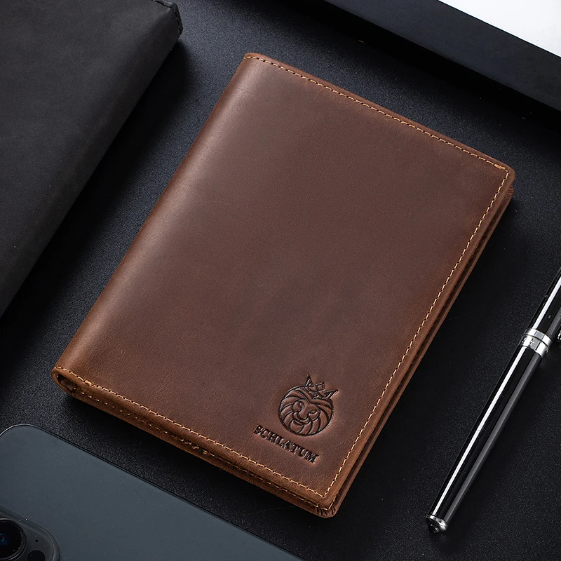 RFID Blocking Genuine Leather Vintage Passport Holder Travel Passport Wallet Card Holder Bifold Passport Case With 5 Card Slots