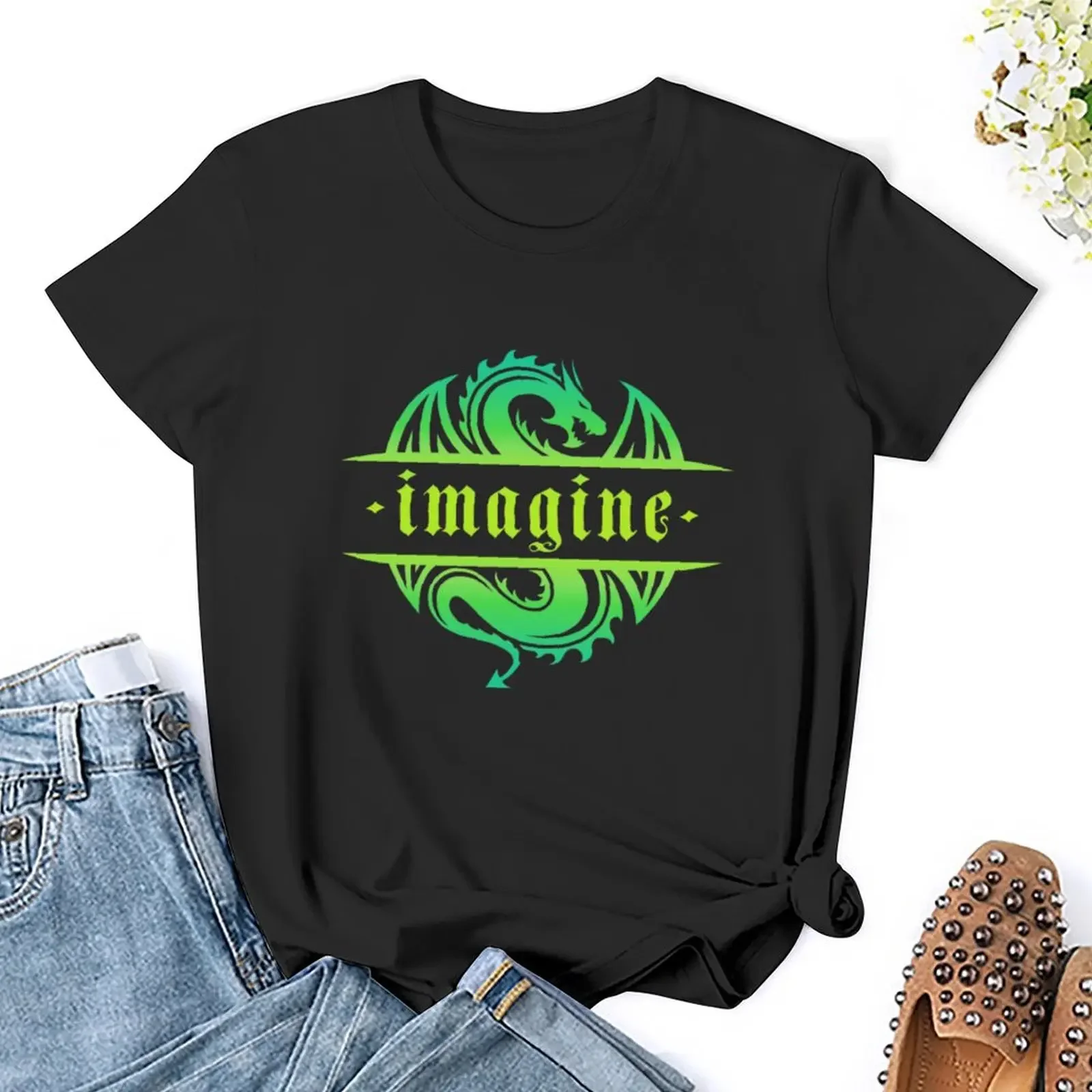 IMAGINE Fantasy Dragon Tattoo Style Design T-Shirt Blouse summer clothes plus sizes graphics western t-shirt dress for Women