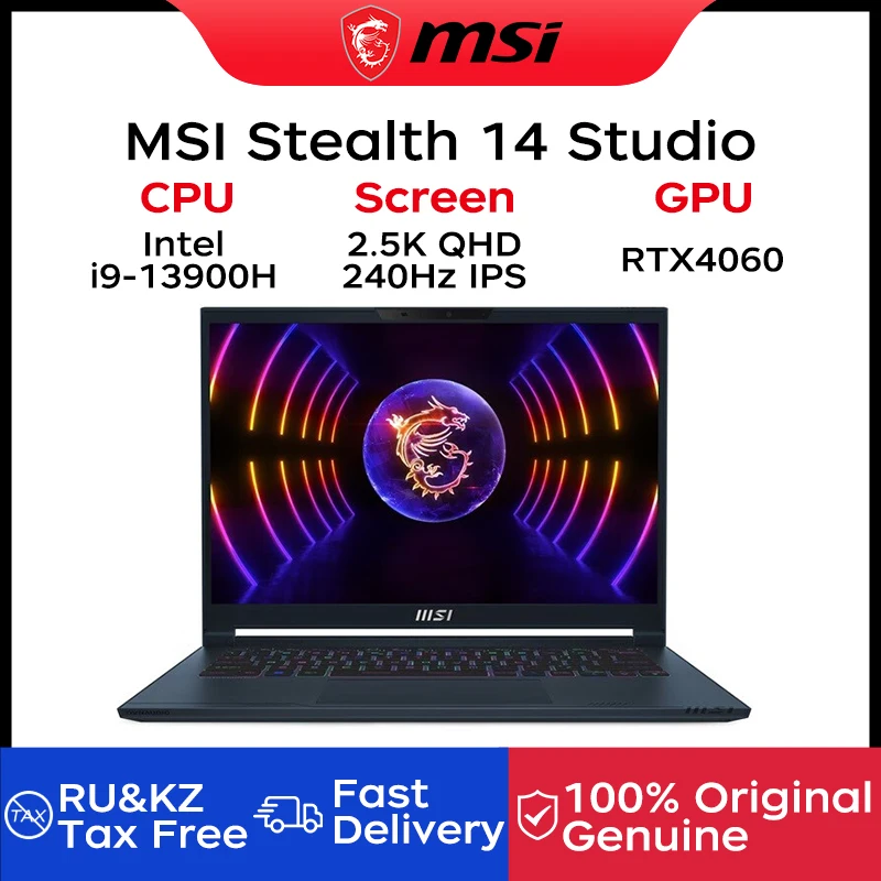 2023 MSI Stealth 14 Studio Gaming Laptop 14 Inch 2.5K QHD 240Hz IPS Screen Notebook i9-13900H 16GB 1TB RTX4060 Netbook Computer