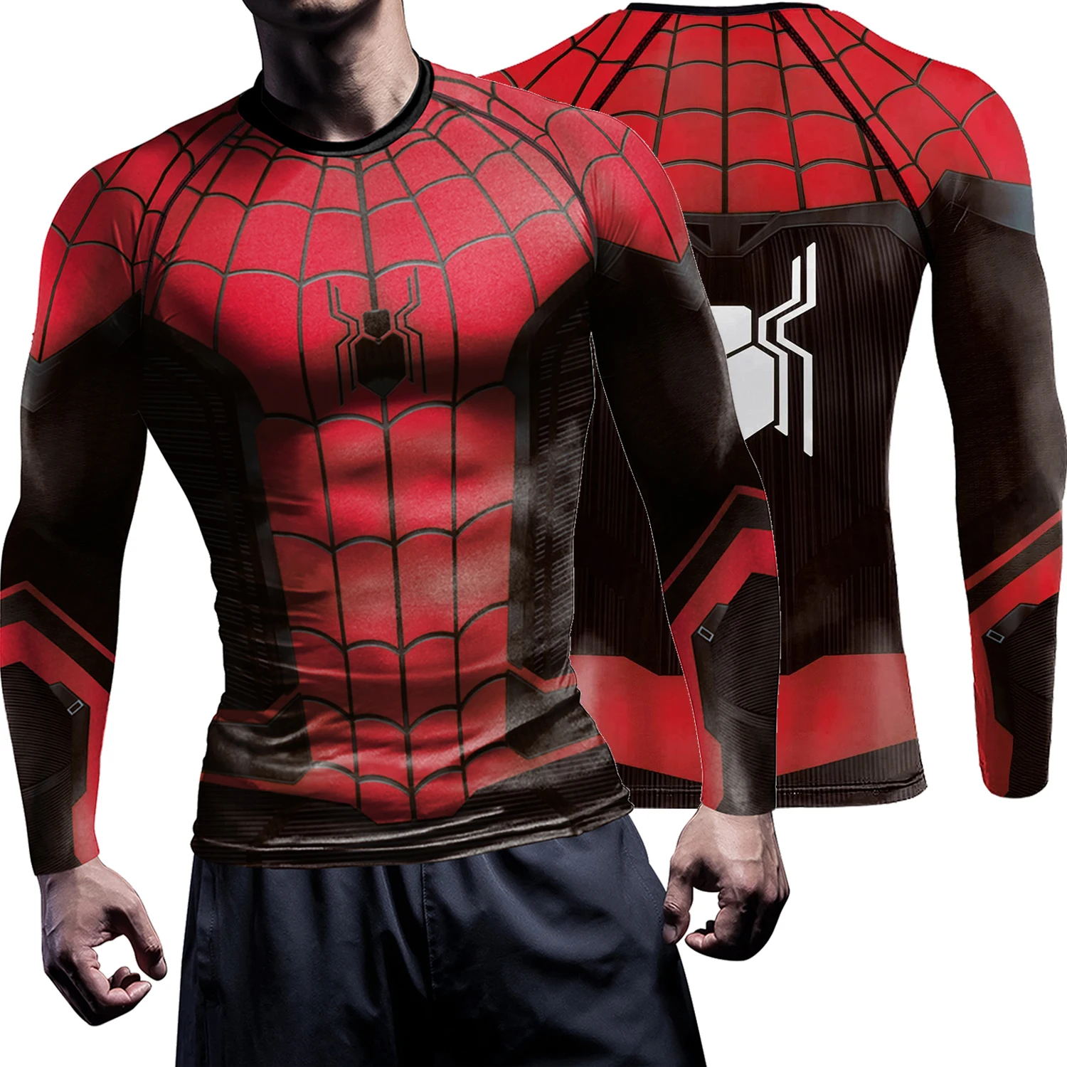 Camisetas de Compressão Masculinas Manga Curta e Manga Longa, Tops de Super-Heróis para Cosplay de Aranha, Camisas Elásticas para Fitness e Esportes, Camisetas Rash Guard