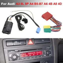 For Audi A3 8L 8P A4 B5-B7 A6 4B A8 4D Car Bluetooth 5.0 AUX Handsfree 8 pin Adapter A2DP Music Audio Input Cable Aux Adapter