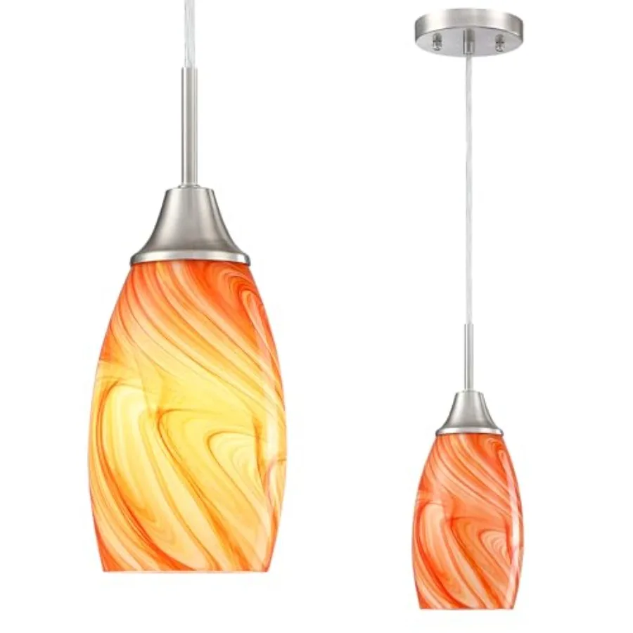 

Mini Glass Pendant Light 4.72" with Handblown Marble Art Glass Hanging Light Oval Ceiling Hanging Light Fixture for Dining Room