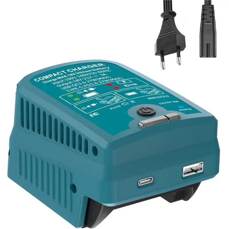 ELECT-For 18V Battery Fast BL1830 BL1850 BL1860 With Music Function USB Type-C Output 100-240V 21V 3A EU Plug