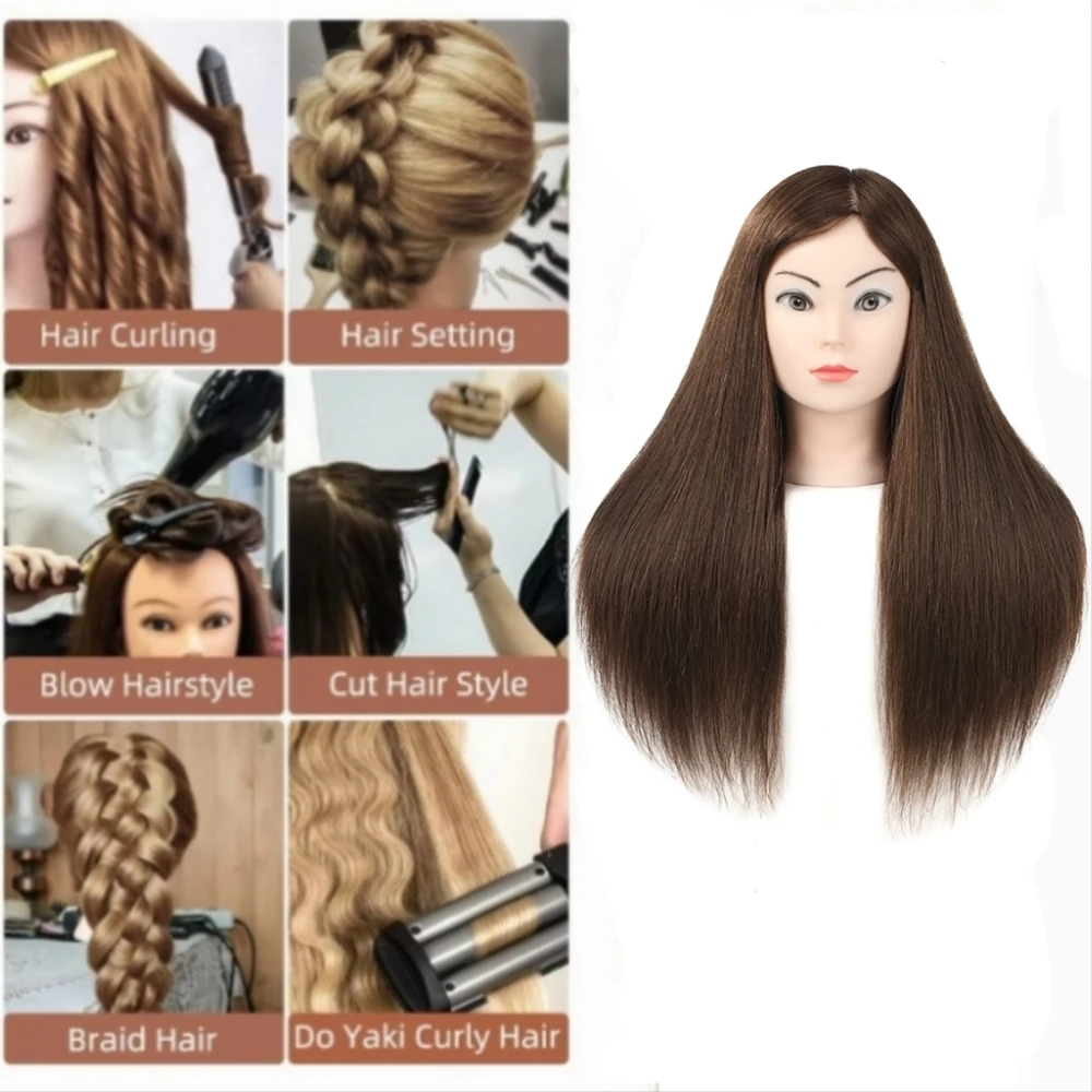 Mannequin Head 80% Human Hair 22"Cosmetology Practice Mannequin Head with Hair Makeup Doll Head for Practice Braiding