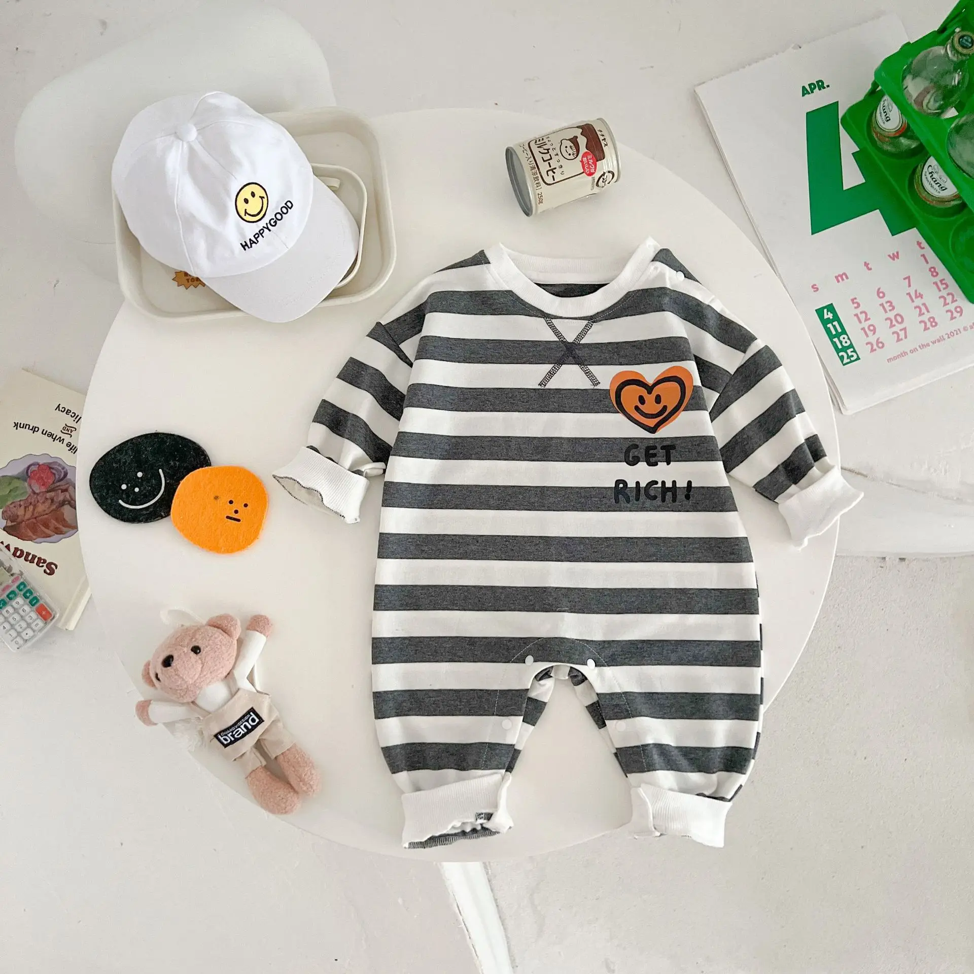 Baby New Autumn 0-2 Years Old Newborn Cotton Yarn Striped Boy Girls Jumpsuit Winter Clothes 0-3 Months