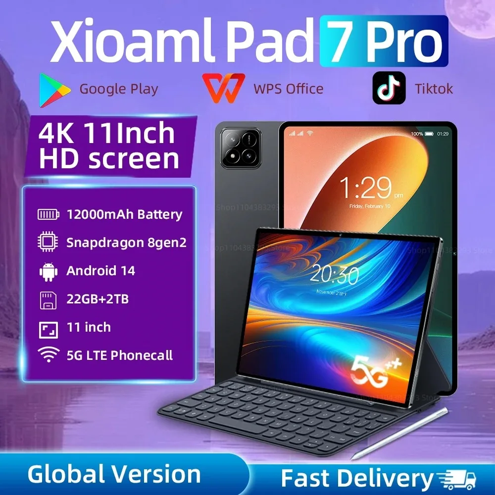 

2025 New Original Pad 7 Pro Global Version Snapdragon 8 Gen2 Android 14 Tablets PC 22GB+2TB 5G WiFi Dual SIM GPS Mi Tab