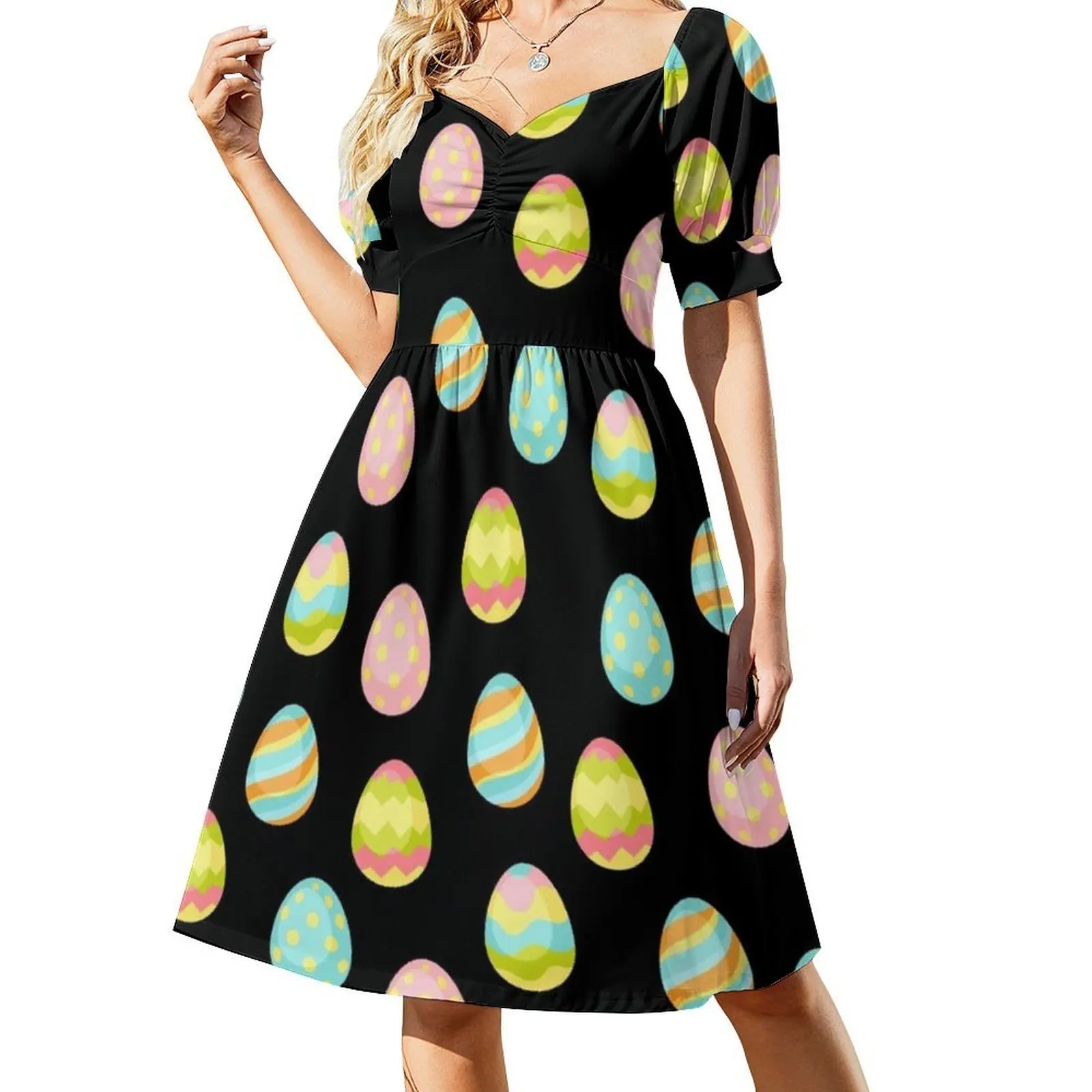 بيض عيد الفصح فستان بوهيمي أسود عتيق بأكمام منتفخة أو خيارات بلا أكمام للنساء فستان عيد الفصح بيضة عيد الفصح هانت بيض عيد الفصح
