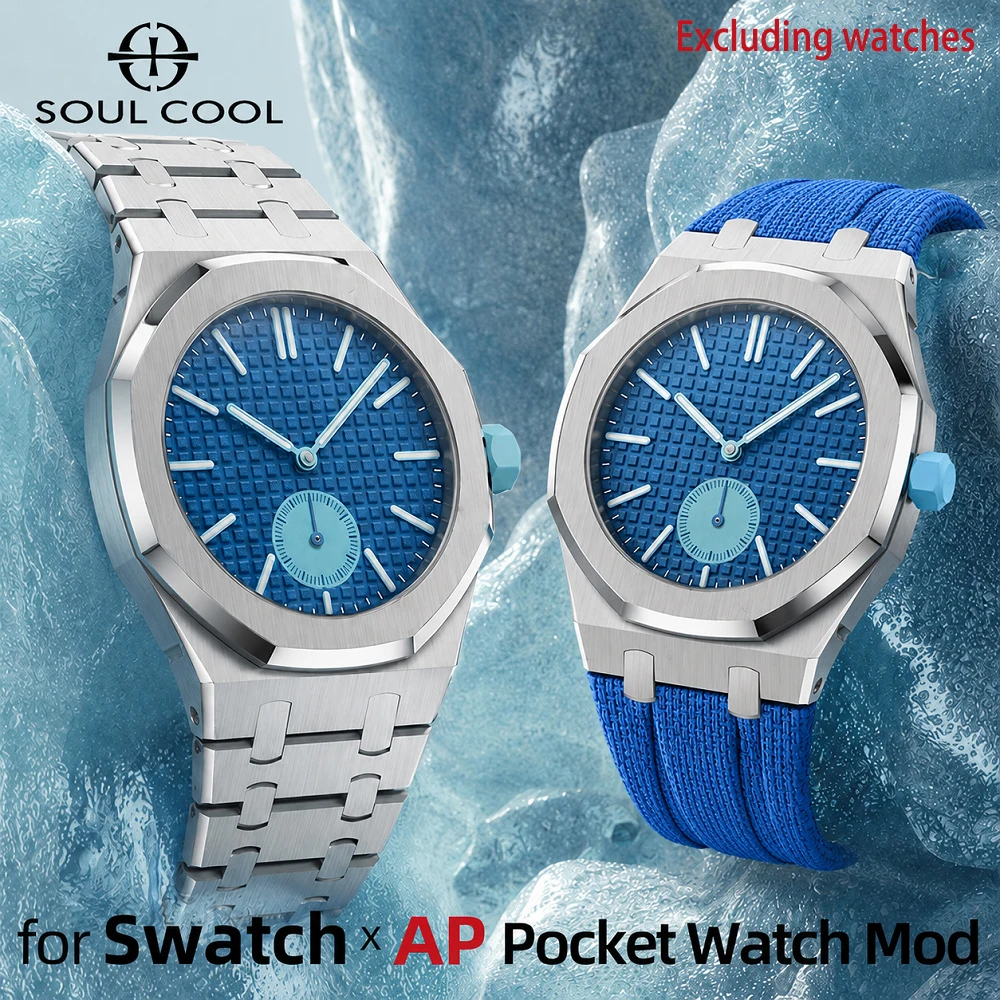 Kit de Modificação com Caixa de Aço Inoxidável e Pulseira de Fluororubber para Swatch X AP Royal POP Pocket Changer para Relógio de Pulso, para Audemark Piguet.