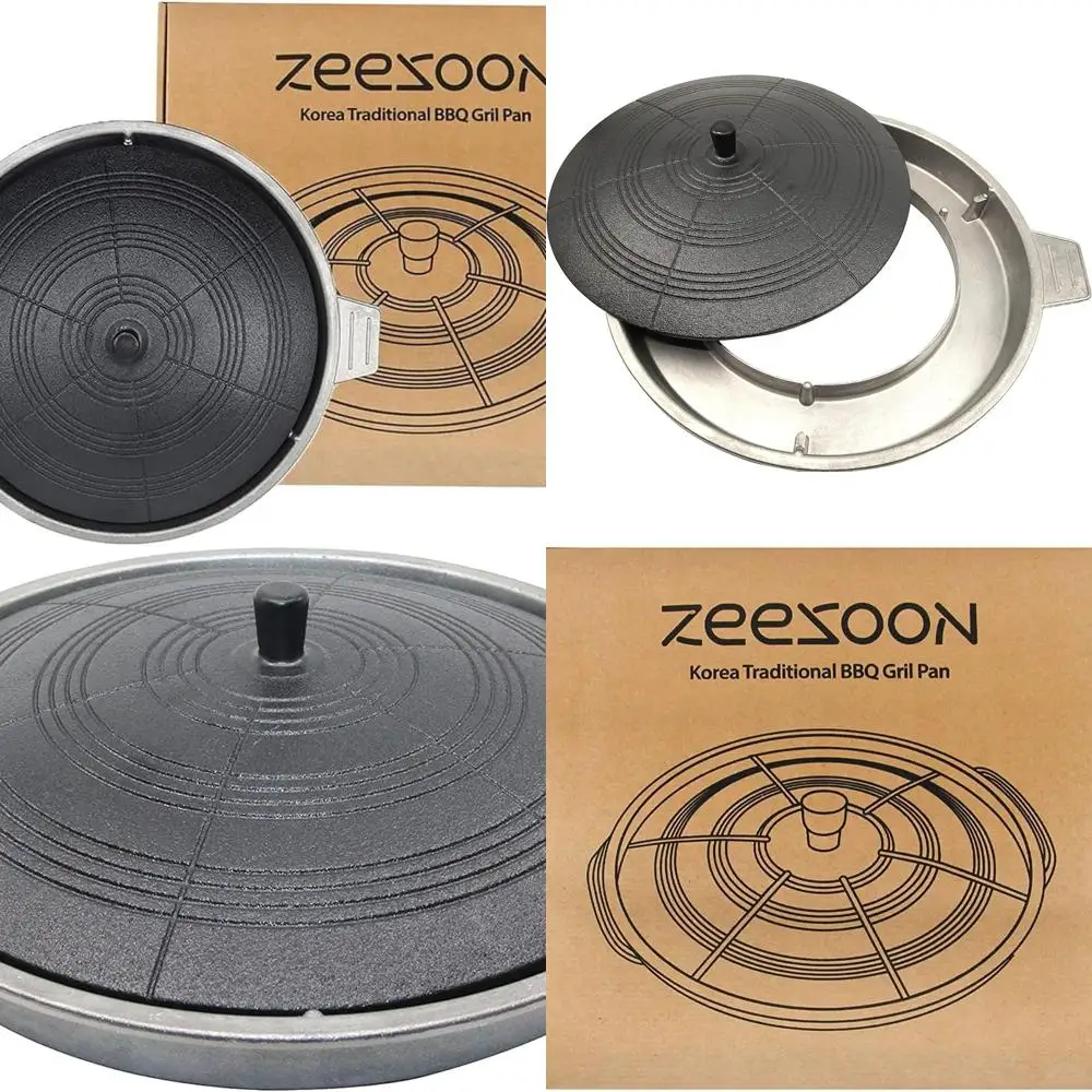 

Traditional Korean Cast Iron BBQ Grill Pan with Lid, Suitable for Indoor and Outdoor Use, Cast Aluminum Caldron Lid Style Pan