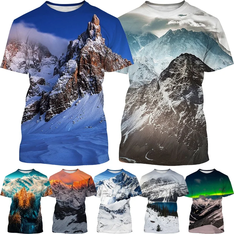 New Snow Mountain 3D Printing Short-sleeved Breathable T shirt Men and Women Natural Landscape Pattern Streetwear Tops