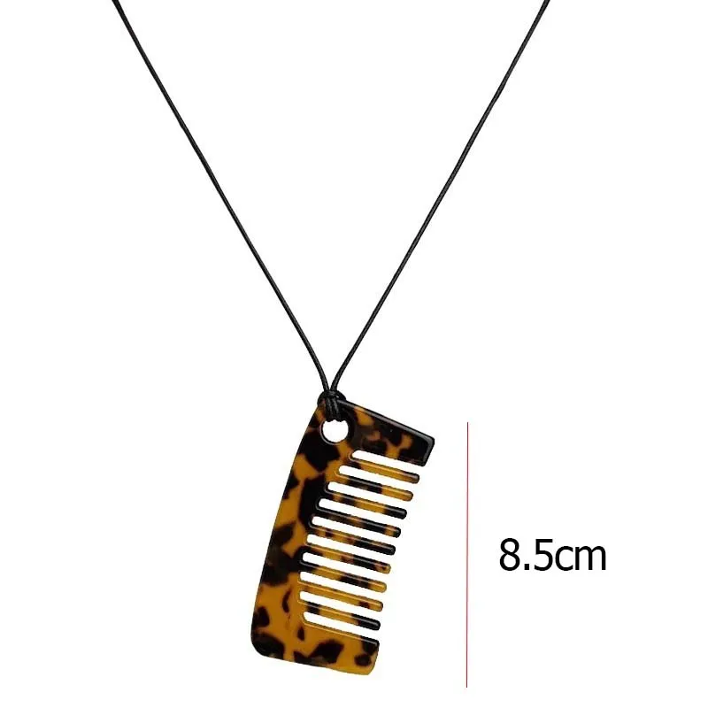 Korean Niche Leopard Print Vinegar Comb Pendant, Black Rope Necklace Women Design Sweater Chain for Girl Party Gifts