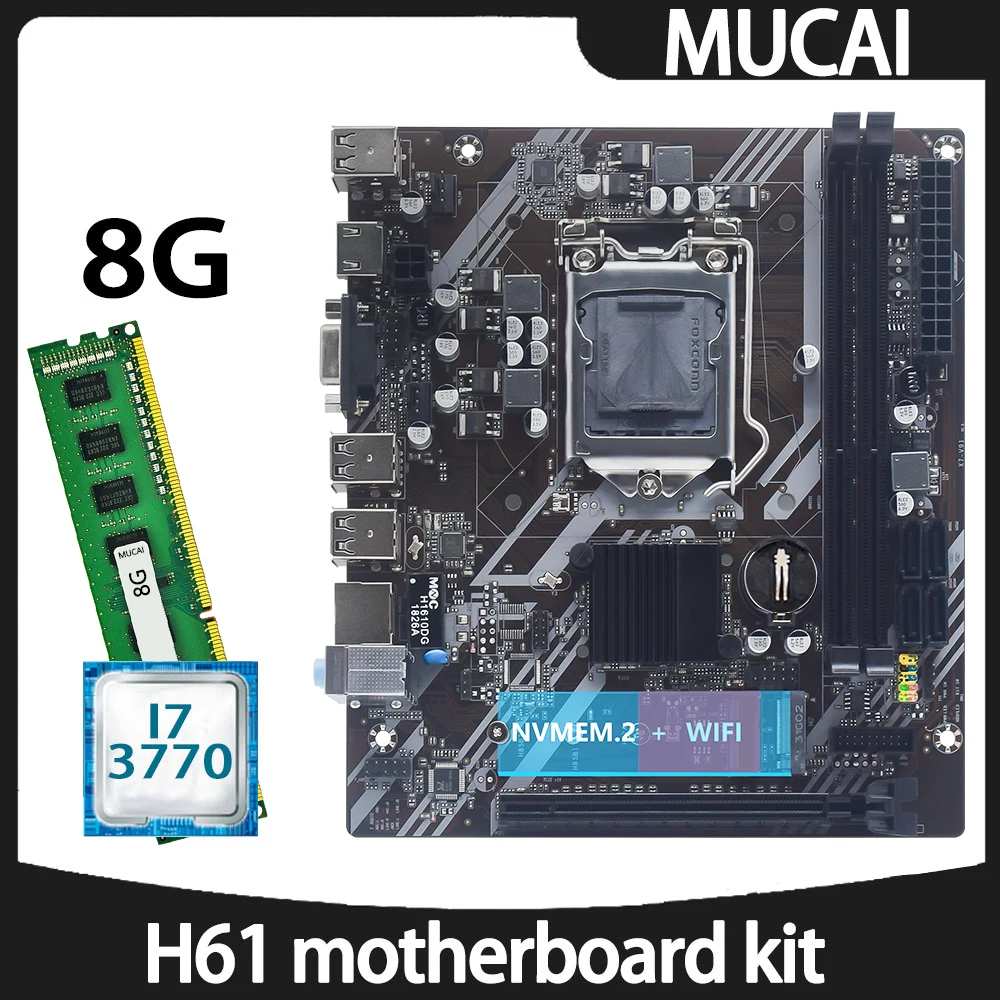 

MUCAI H61 Motherboard DDR3 8GB 1600MHZ RAM Memory With Intel Core i7 3770 CPU Processor And LGA 1155 Kit Set PC Computer