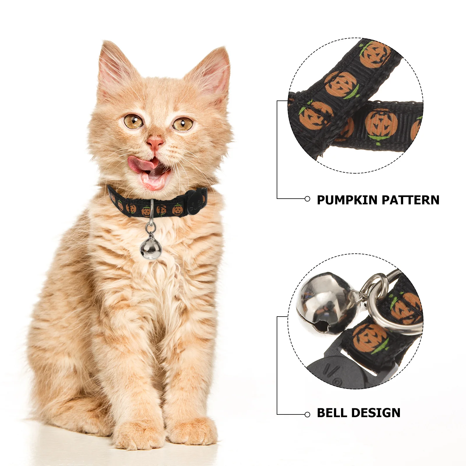 

4Pcs Halloween Pet Necklace Beautiful Light Firm Cat Kitten Puppy Collar with Deep Sound Moving Bell Pet Necklace