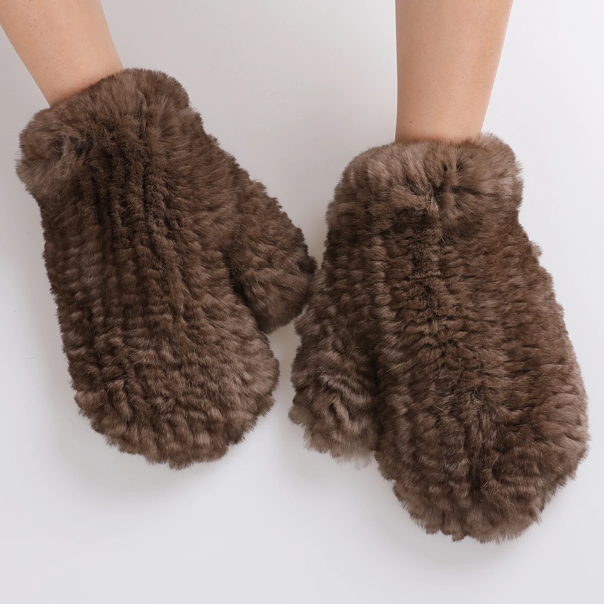 Luxury Women's Genuine Rex Rabbit Fur Knitted Mittens Soft Winter Cold Weather Gloves