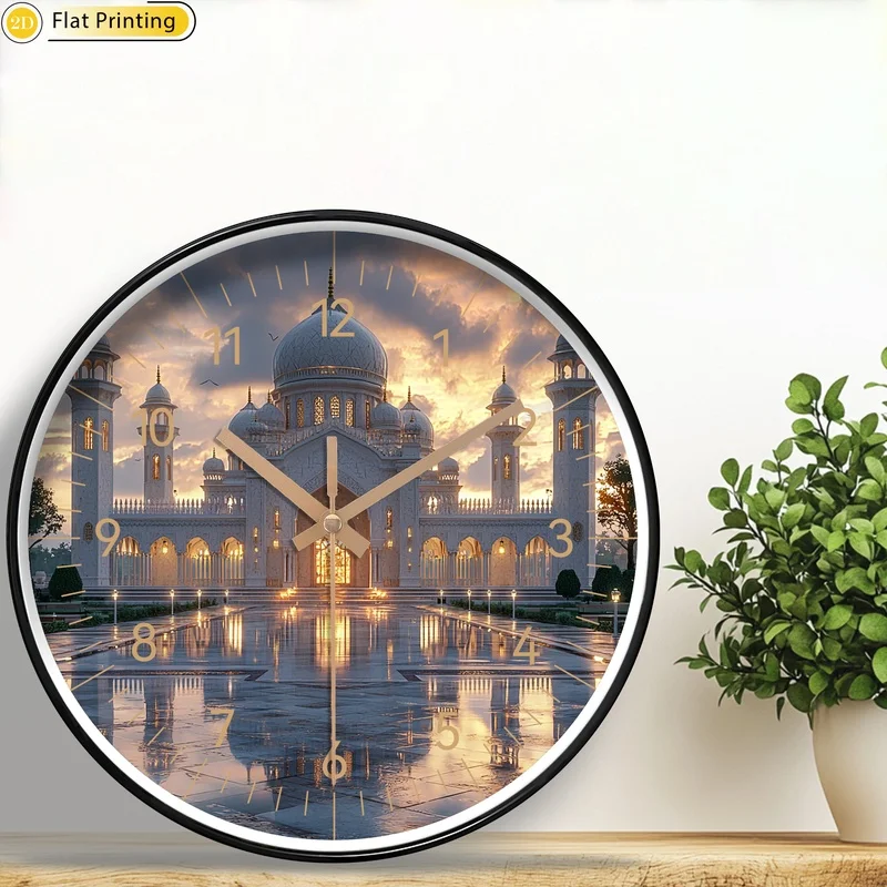 مسجد كلاسيكي عند غروب الشمس كوارتز ساعة حائط مستديرة أصلية ديكور منزلي مثالي هدايا عيد الميلاد السنة الجديدة للعزيز