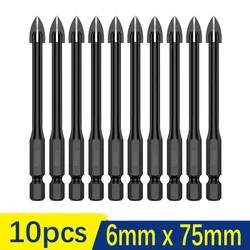 10Pcs 6mm Cross Hex Drill Bit Set For Tile Porcelain Glass Mirror Multifunction Tile Porcelain Drill Bit Kit Tool Carbide Drills