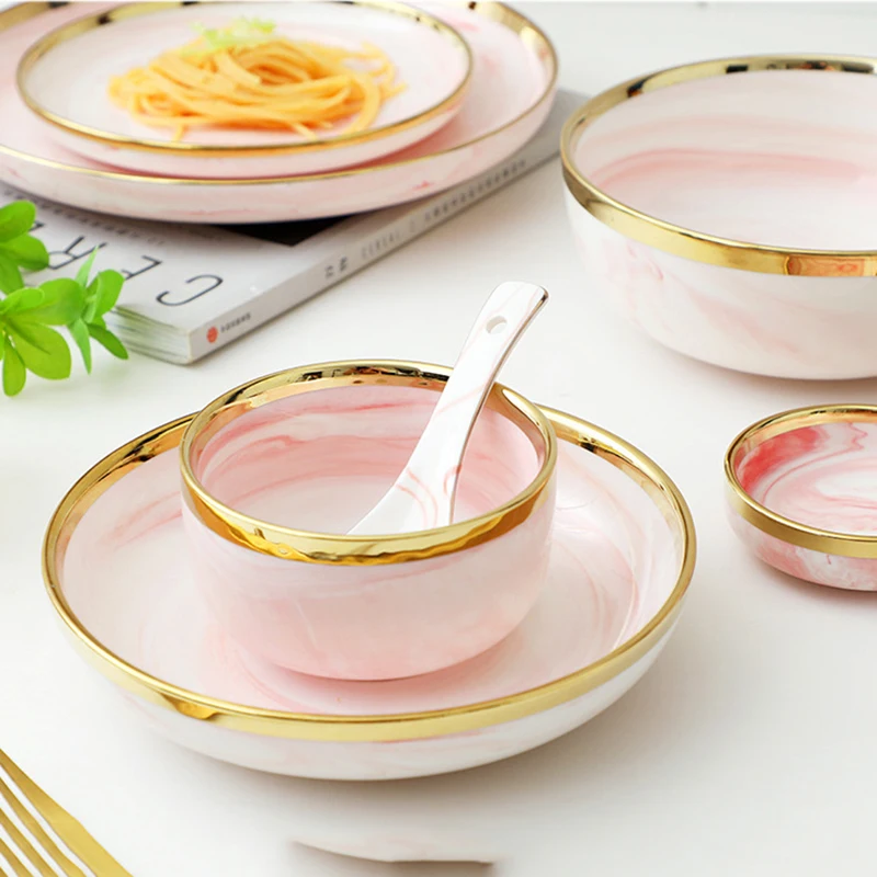 Tableware Luxury Plate Set Dinning Ceramic Porcelain Dinner Serving Food Plate Set Crockery Platos De Cena Dinnerware