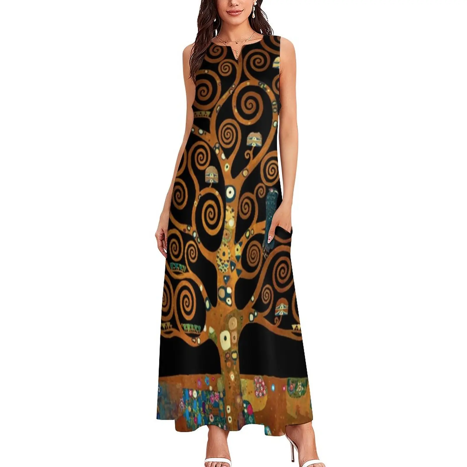 Gustav Klimt Print Dress The Tree Of Life Vintage Maxi Dress Street Fashion abiti lunghi Casual primavera scollo a V abiti personalizzati