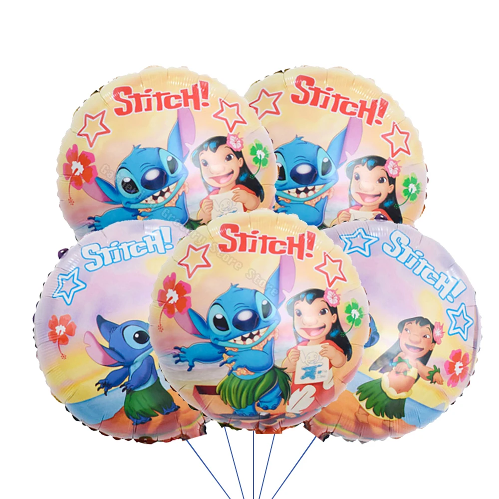 5Pcs Lilo&Stitch 18in Round Ballon Set Party Supplies Kid Birthday DIY Party Decoration Foil Inflate  Helium Globos Scene Layout