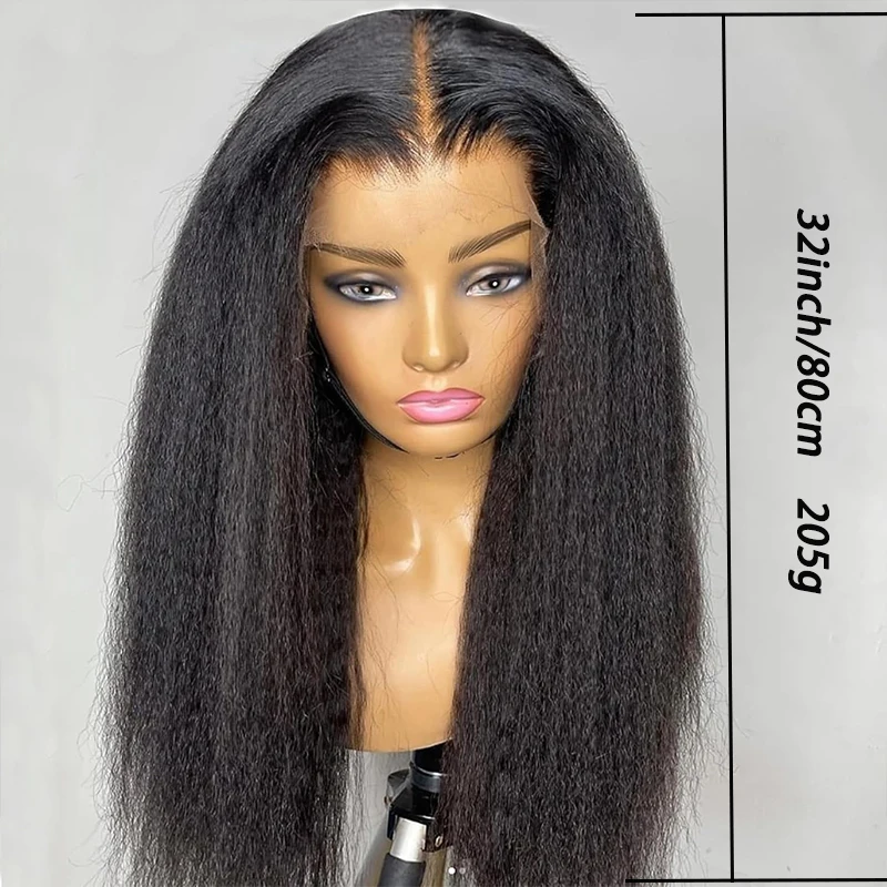 باروكة صناعية بدانتيل أمامي شفاف 13X4، ياكي كينكي مستقيم أسود طبيعي للنساء، ملابس تنكرية يومية