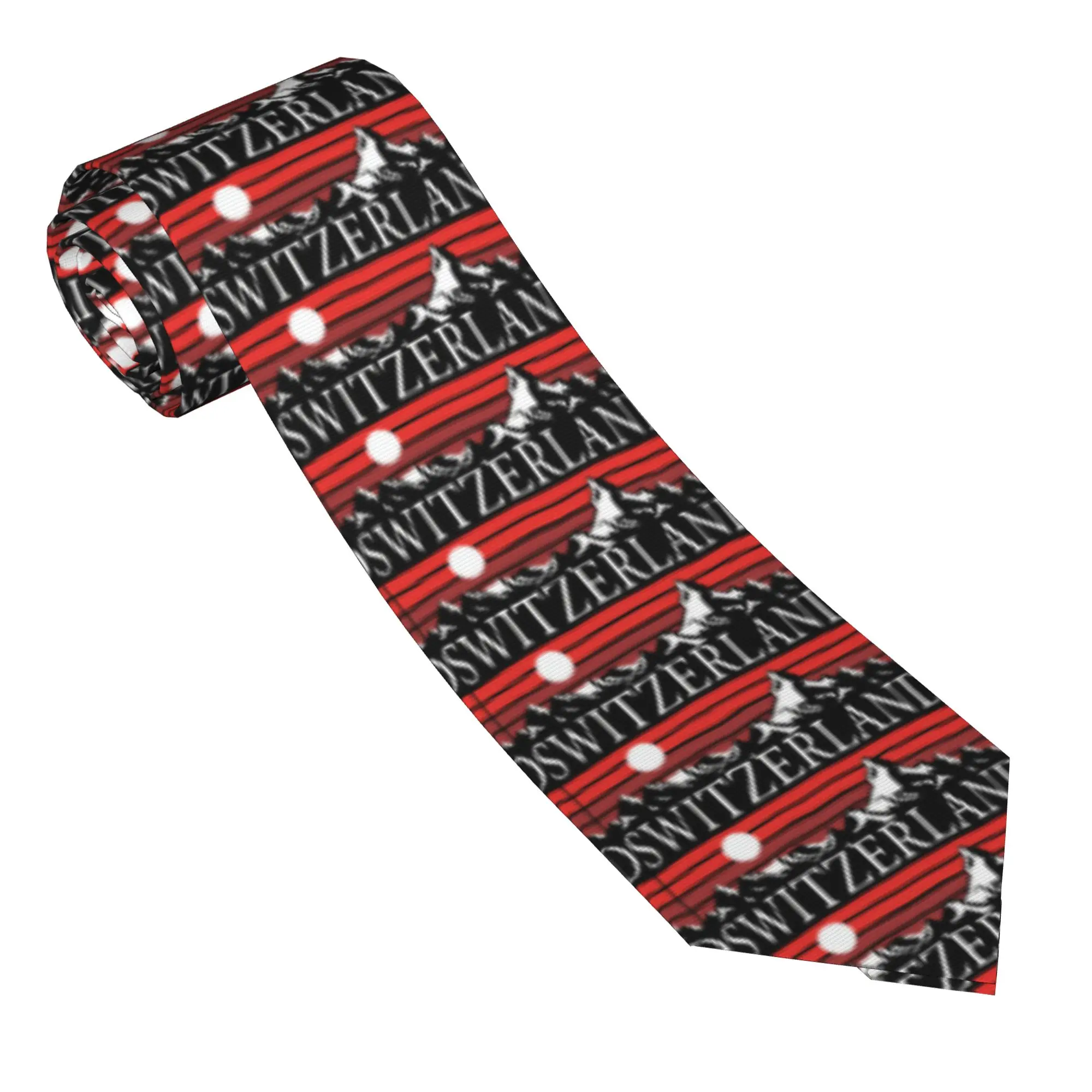 Swiss Switzerland Flag Tie  Cosplay Party Neck Ties Classic Casual Neck Tie For Unisex Adult Custom DIY Collar Tie Necktie Gift