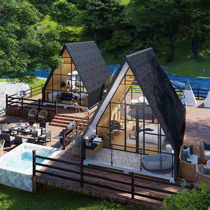 China Luxury Modern Design Prefab Modular Home Triangular House Prefabricated Houses for Living Room