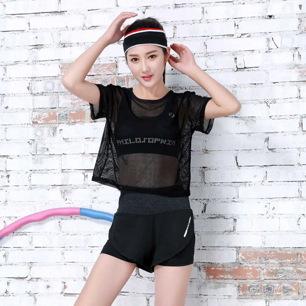 Quick Dry Women\'s Mesh Yoga Shirt Sexy Short Sleeve T-shirt Sports Top Fitness Clothing Running Fitness Clothing Comfortable