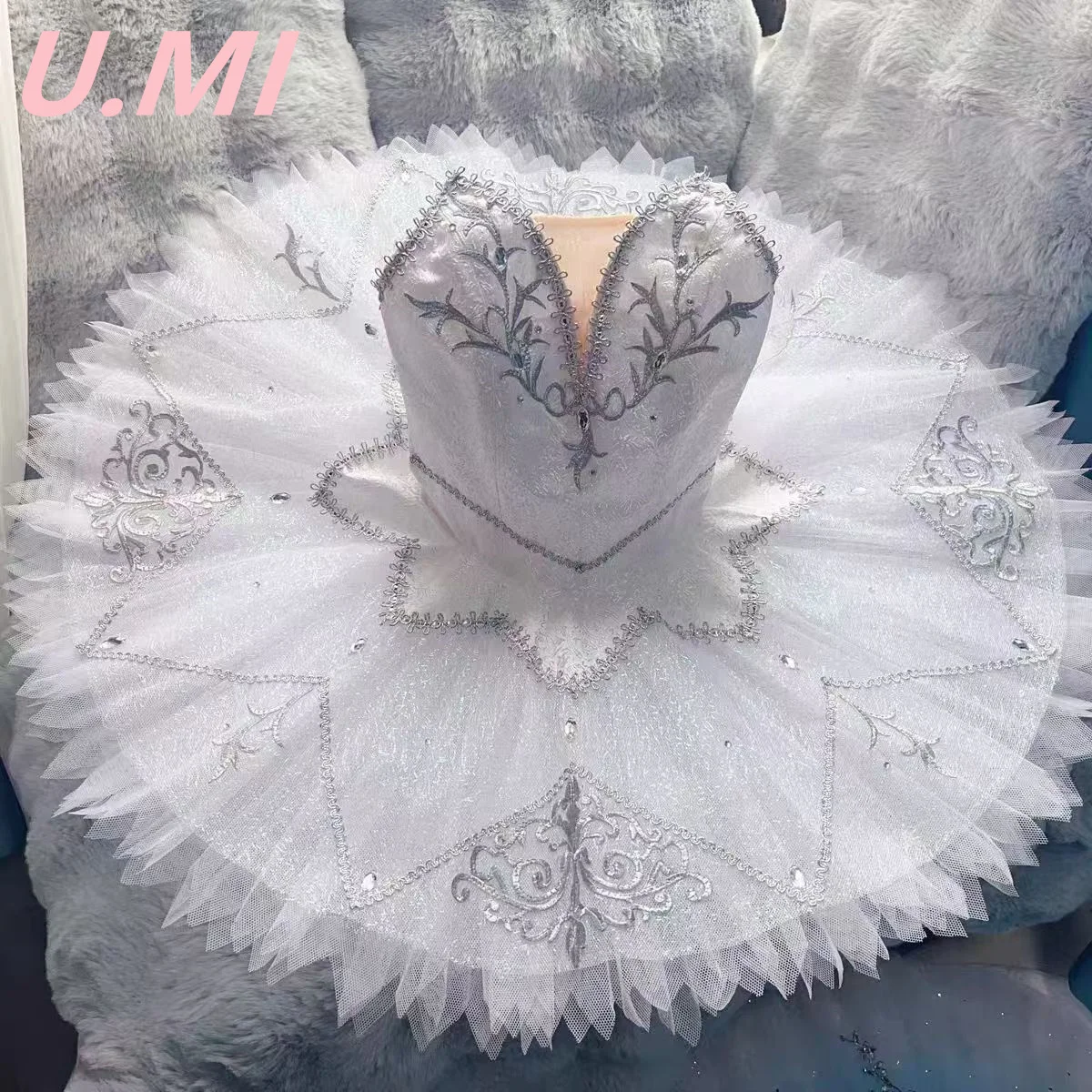 Ballet white silver fairy tutu plate dress dress professional custom