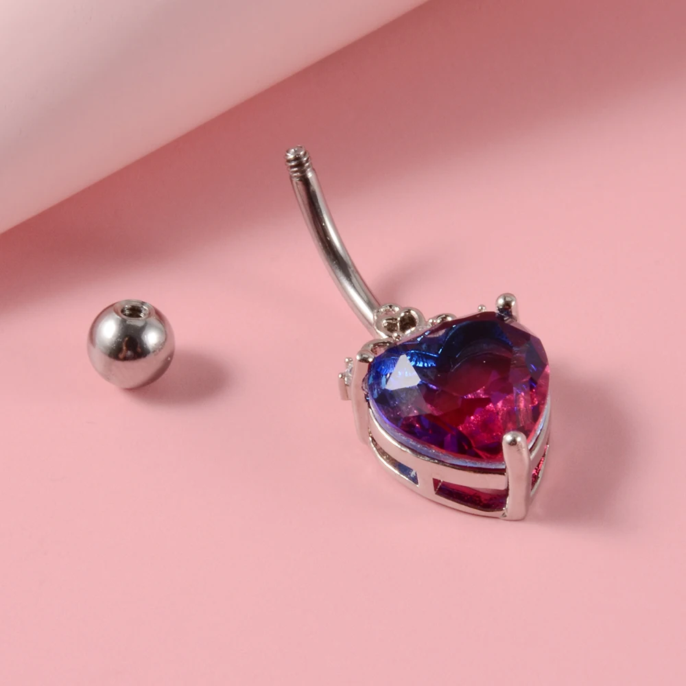 1PCS/Lot Surgical Steel Multicolor Belly Button Piercing 14G Heart Belly Piercing Zircon Navel Ring Cute Belly Bar