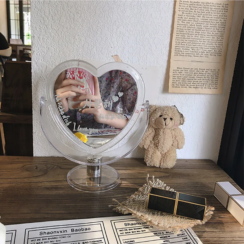 

Mirror зеркало Desktop Double-Side Make-up Mirrors Photo Desktop Simple Portable Dorm Make-up Espejo Girl Heart Web Celebrity