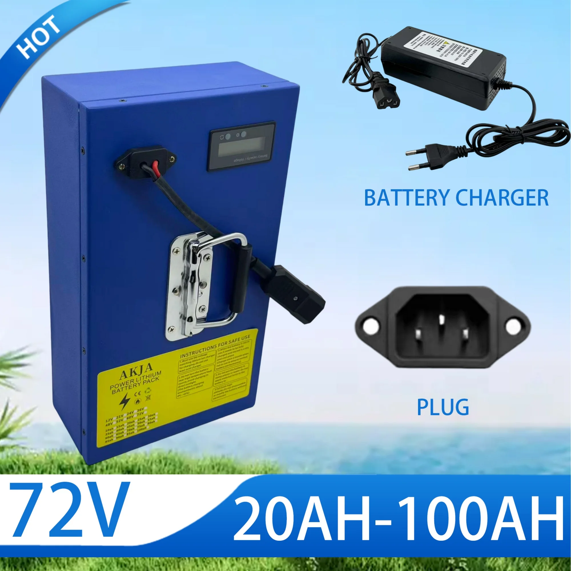 

AKJA 72V100AH lithium-ion battery, air transportation, waterproof shell with charge display, suitable for use in 3000W equipment