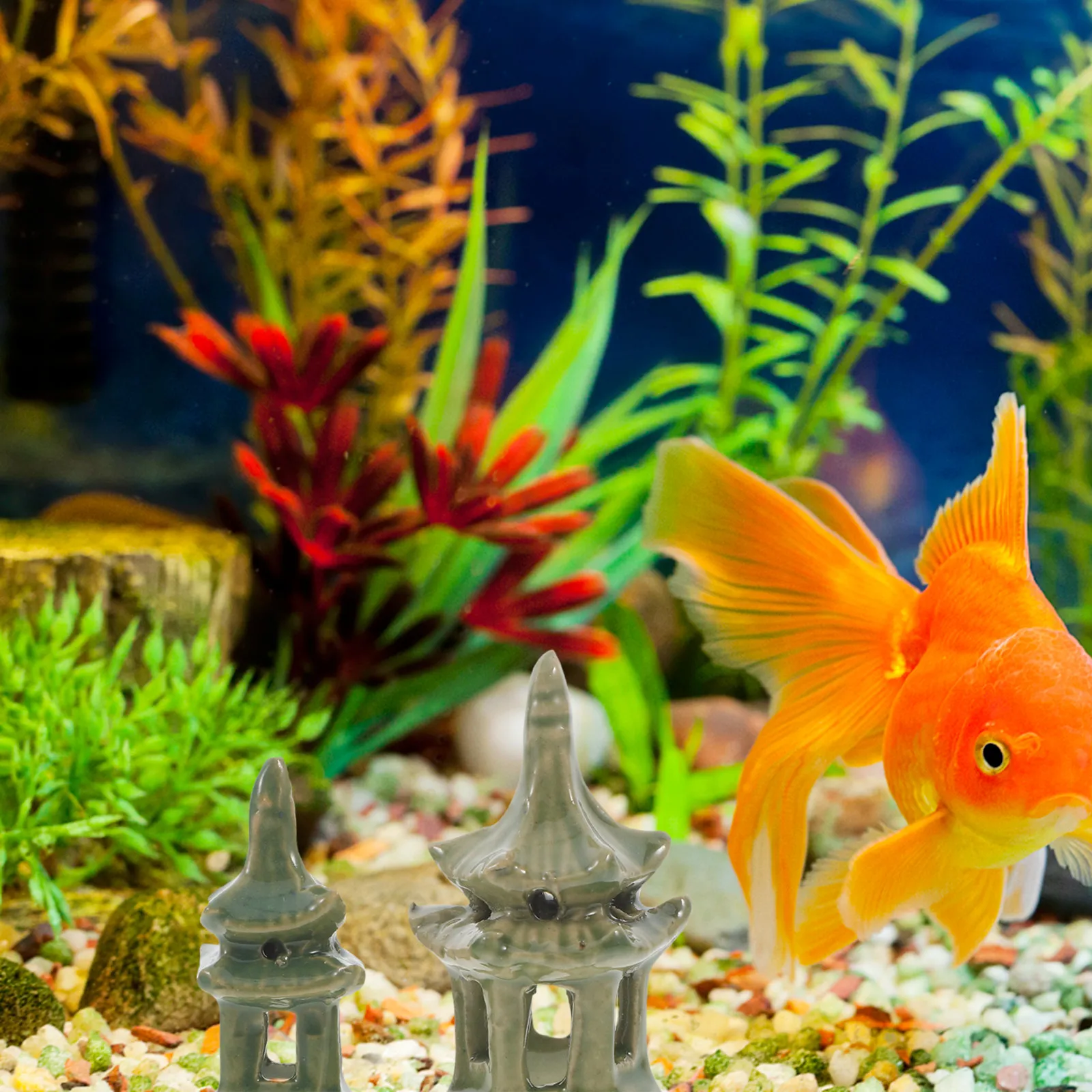 2Pcs Ceramic Pavilion Statue Delicate Realistic Mini Pavilion Decor for Garden Aquarium Sand Table Bonsai Zen Landscape Home