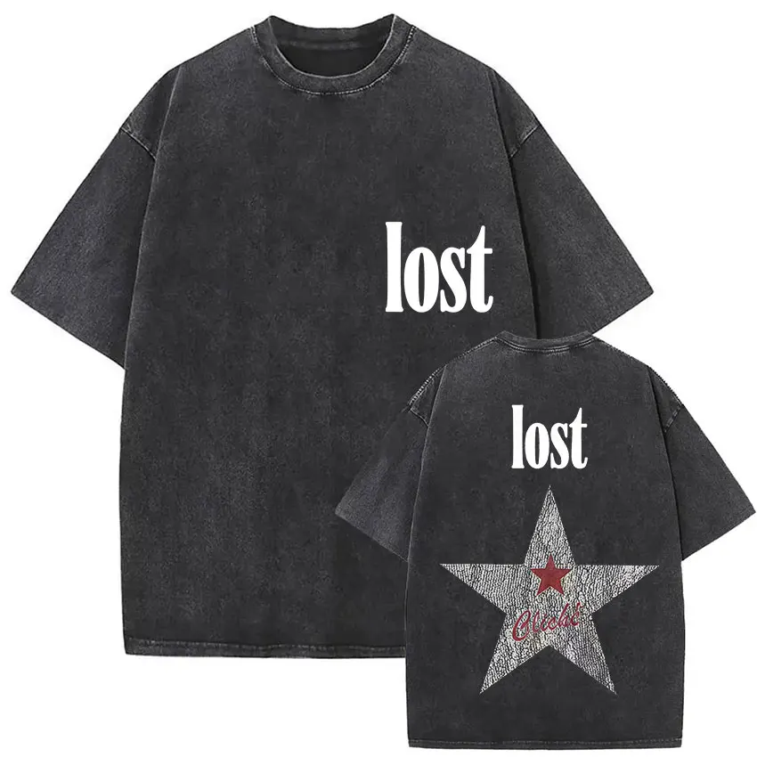 Short Sleeved Round Neck Y2k Tshirt Men Clothing New in Top Tees Mens T-Shirt Camisetas Vintage Washed Mgk Lost Tour 2025 Print