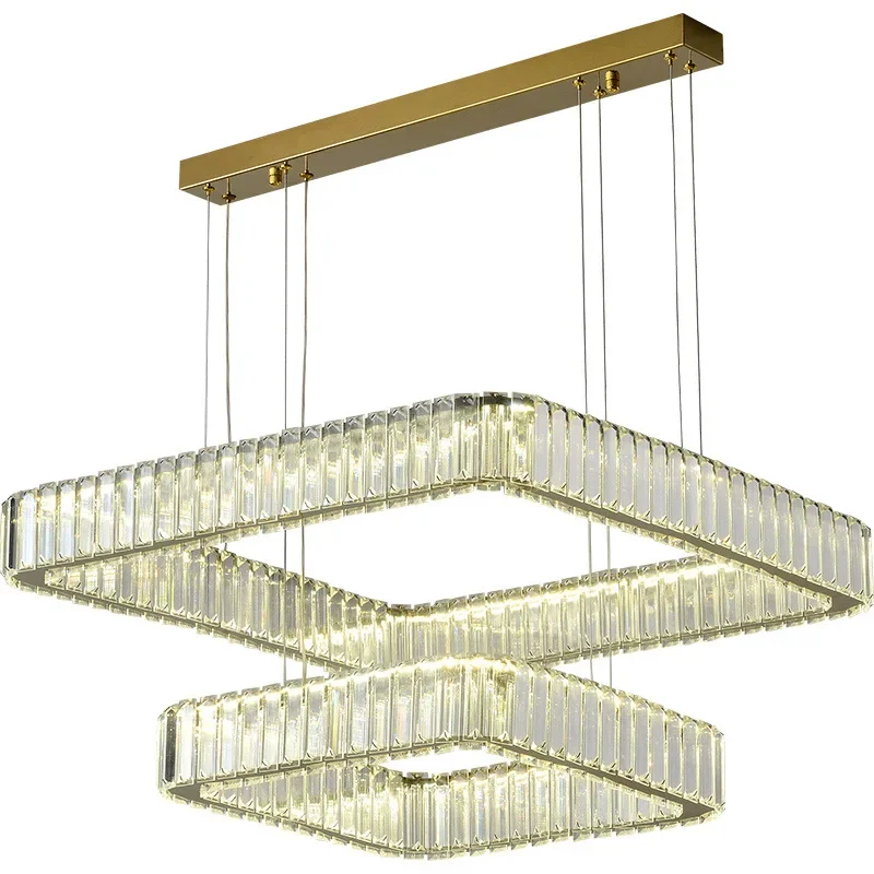 

Square multi-layer crystal chandelier, modern simple living room, main lamp high-end Nordic creative restaurant lamps